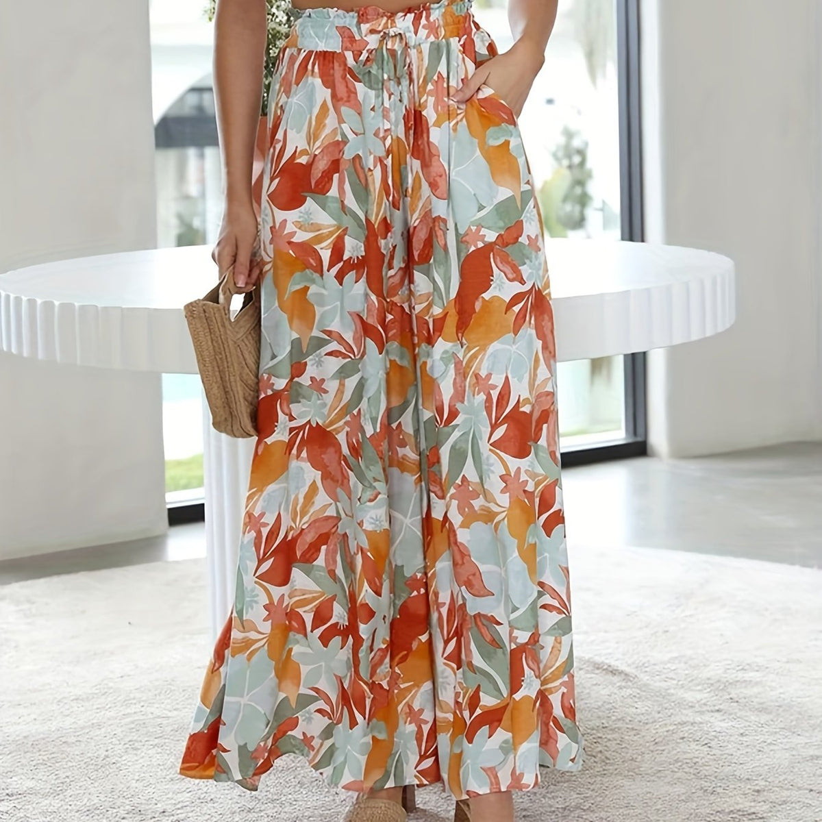 Floral Wide Leg Pants Casual Loose Spring Summer Women's Clothing