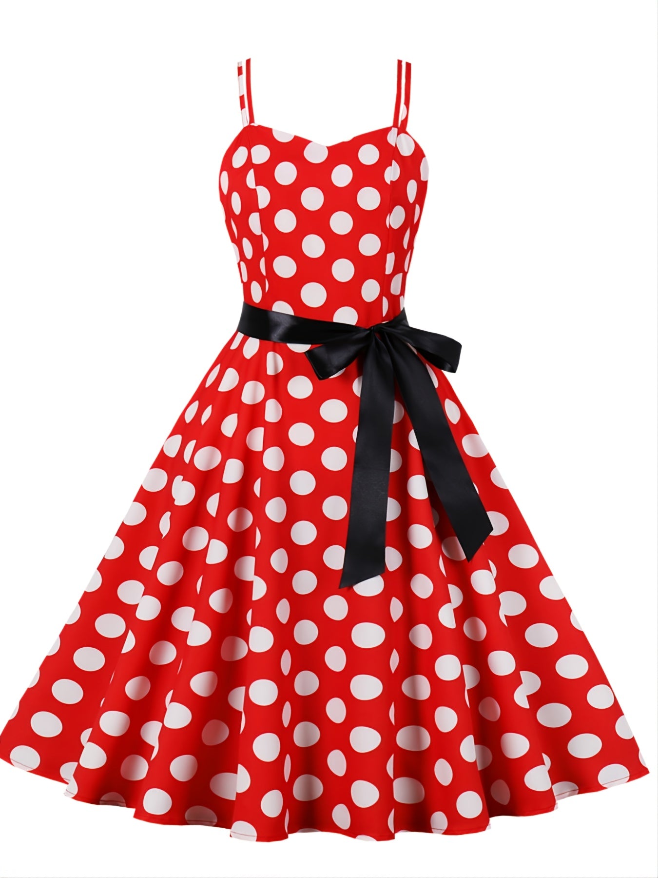 Retro Polka Dot Swing Dress Sleeveless Lace Up A-line