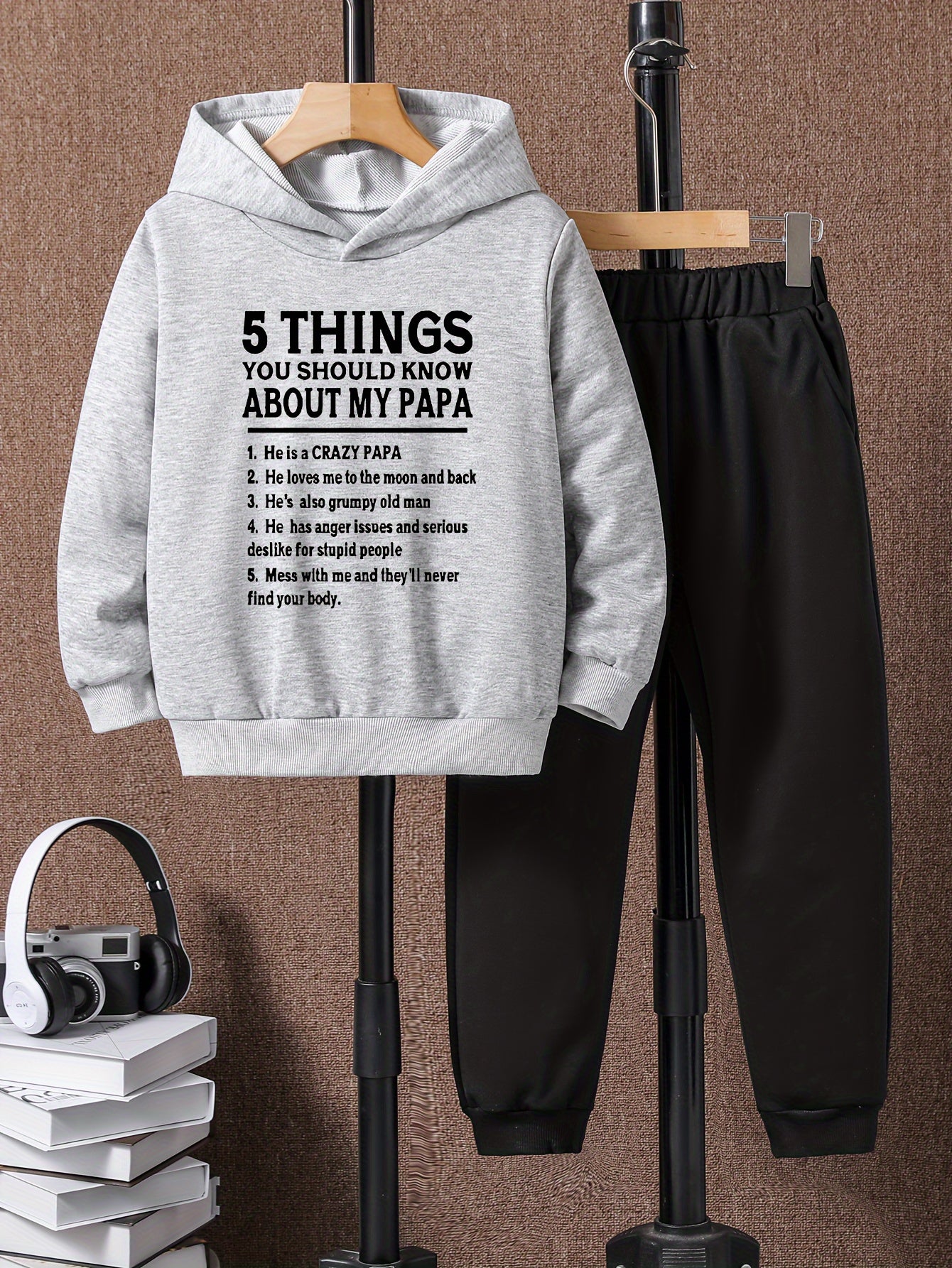 Boys Papa Print Hoodie & Sweatpants Set