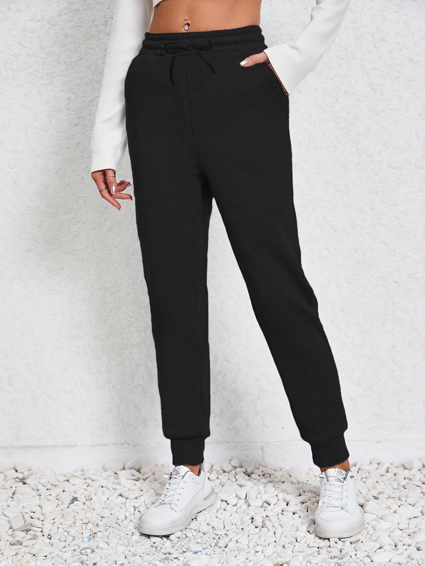  Sports Pants Women's Plus Solid Elastic Drawstring High Stretch Jogger
