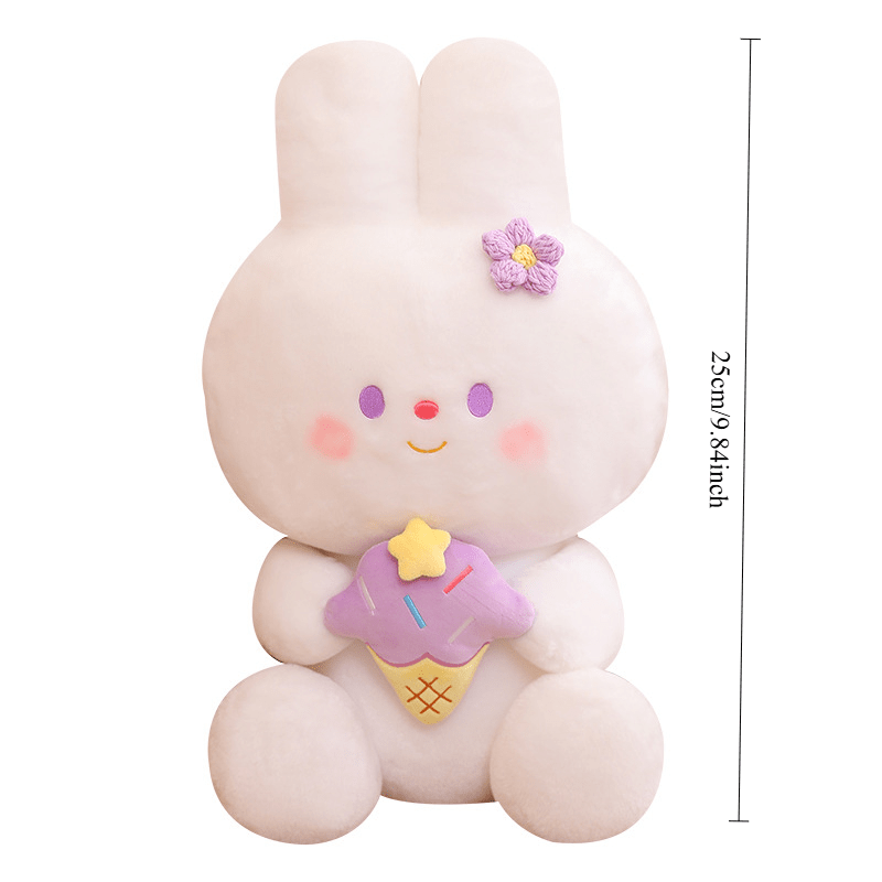 Adorable Rabbit Plush Toy with Flower & Ice Cone Soft Stuffed Animal