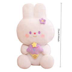 Adorable Rabbit Plush Toy with Flower & Ice Cone Soft Stuffed Animal