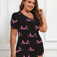  Letter Print Short Sleeve Pajama Romper