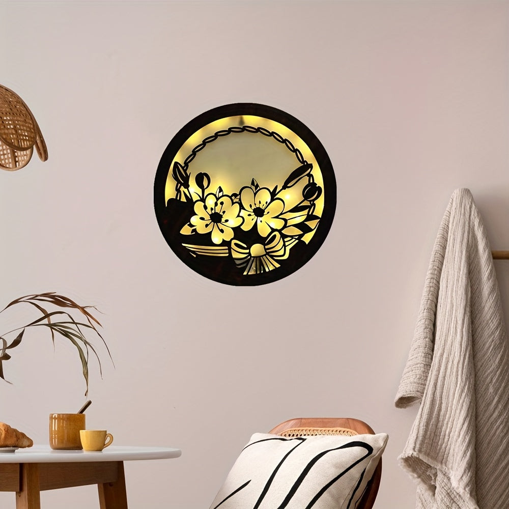 Children's Room Decoration Wall Clock LED Creative Lamp Retro Wooden Sign