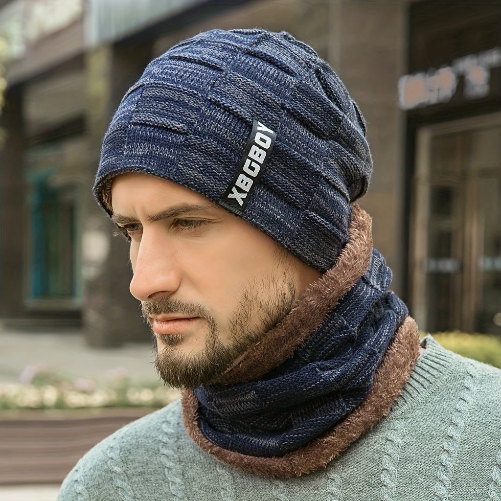 Winter Beanie Hat & Scarf Set Thick Fleece Neck Warmer Skull Cap Keep Ear Warm