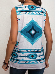  Geo Print Round Neck Graphic Tank Top