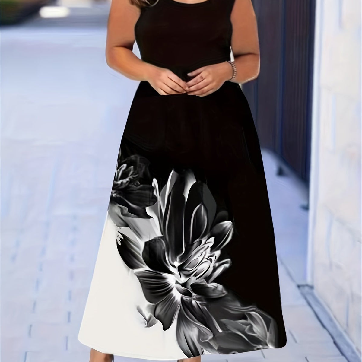  Floral Tank Dress Round Neck Maxi A-line