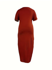  Colorblock Leopard Print Maxi Dress With Pockets