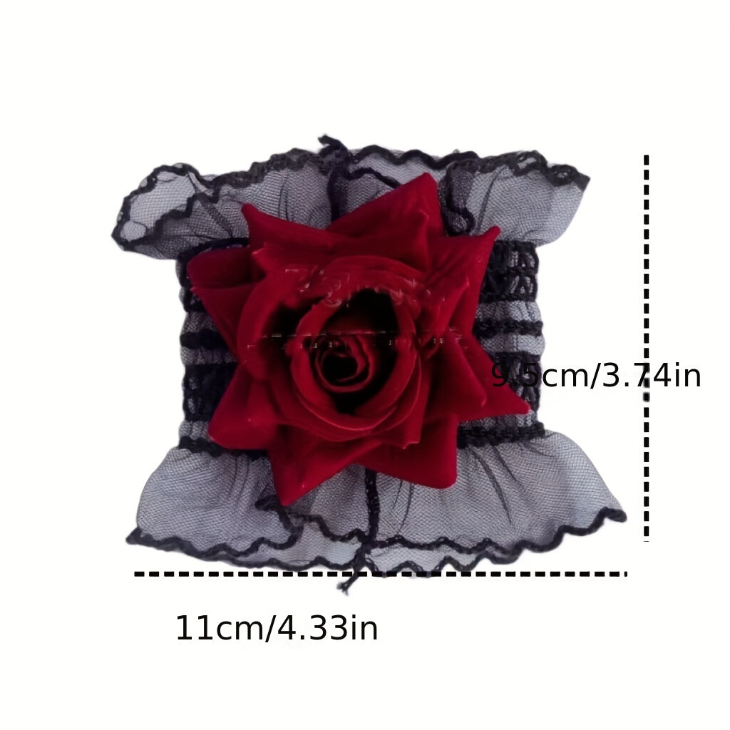 Rose Decor Lace Wrist Sleeve Ruffle Pleated Flared Gothic Decorated Accessories