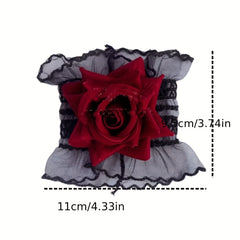 Rose Decor Lace Wrist Sleeve Ruffle Pleated Flared Gothic Decorated Accessories