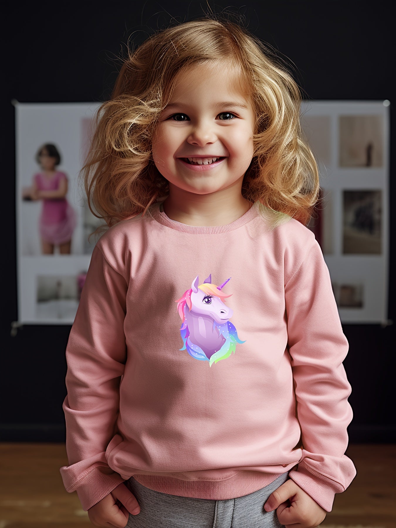 Girls Unicorn Pattern Sweatshirt for Spring Fall