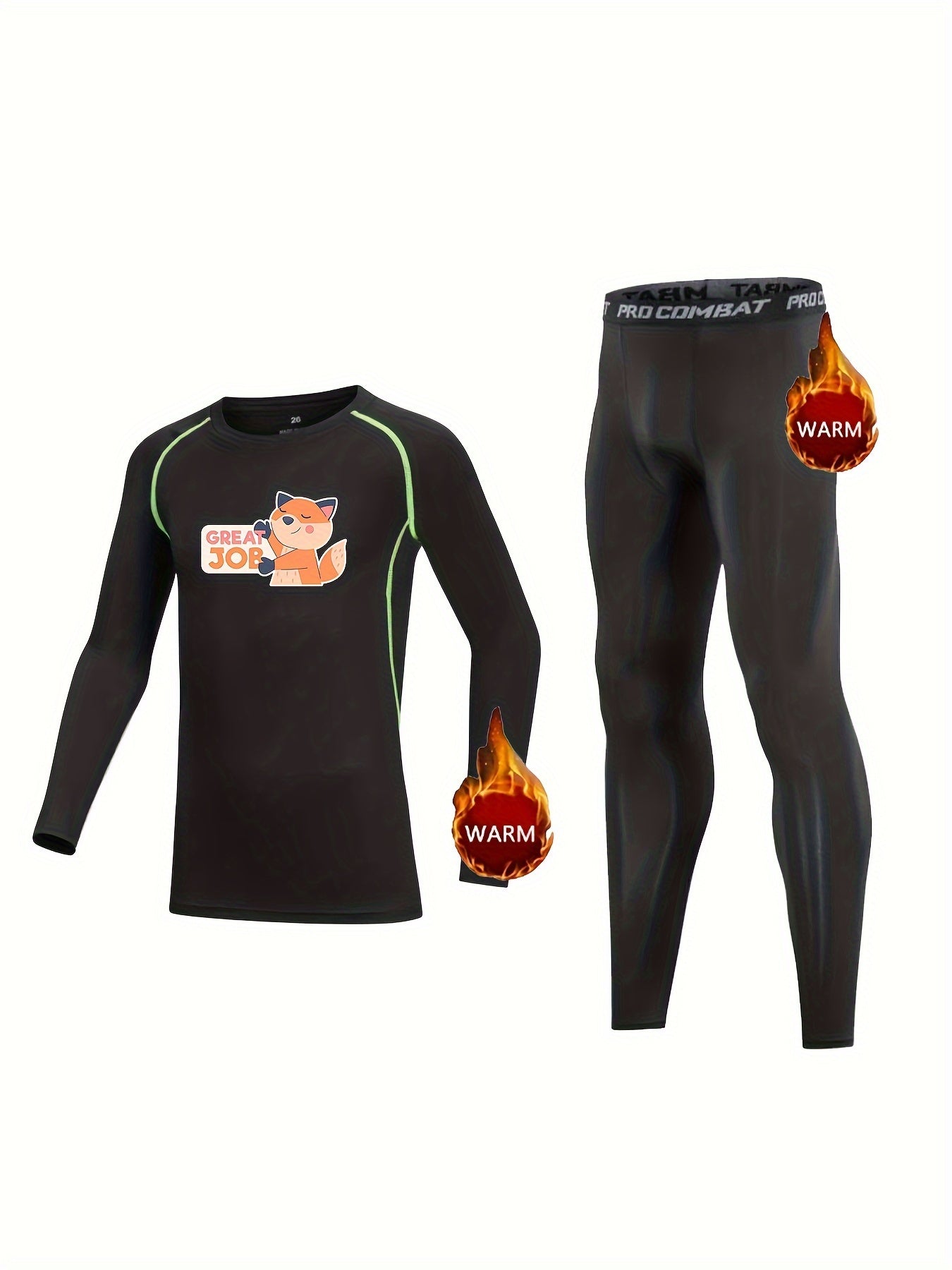 Kids Fox Pattern Fleece Sets Crew Neck Pullover & Elastic Waist Pants