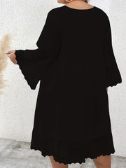  Bell Sleeve Maxi Dress V Neck Ruffle Trim