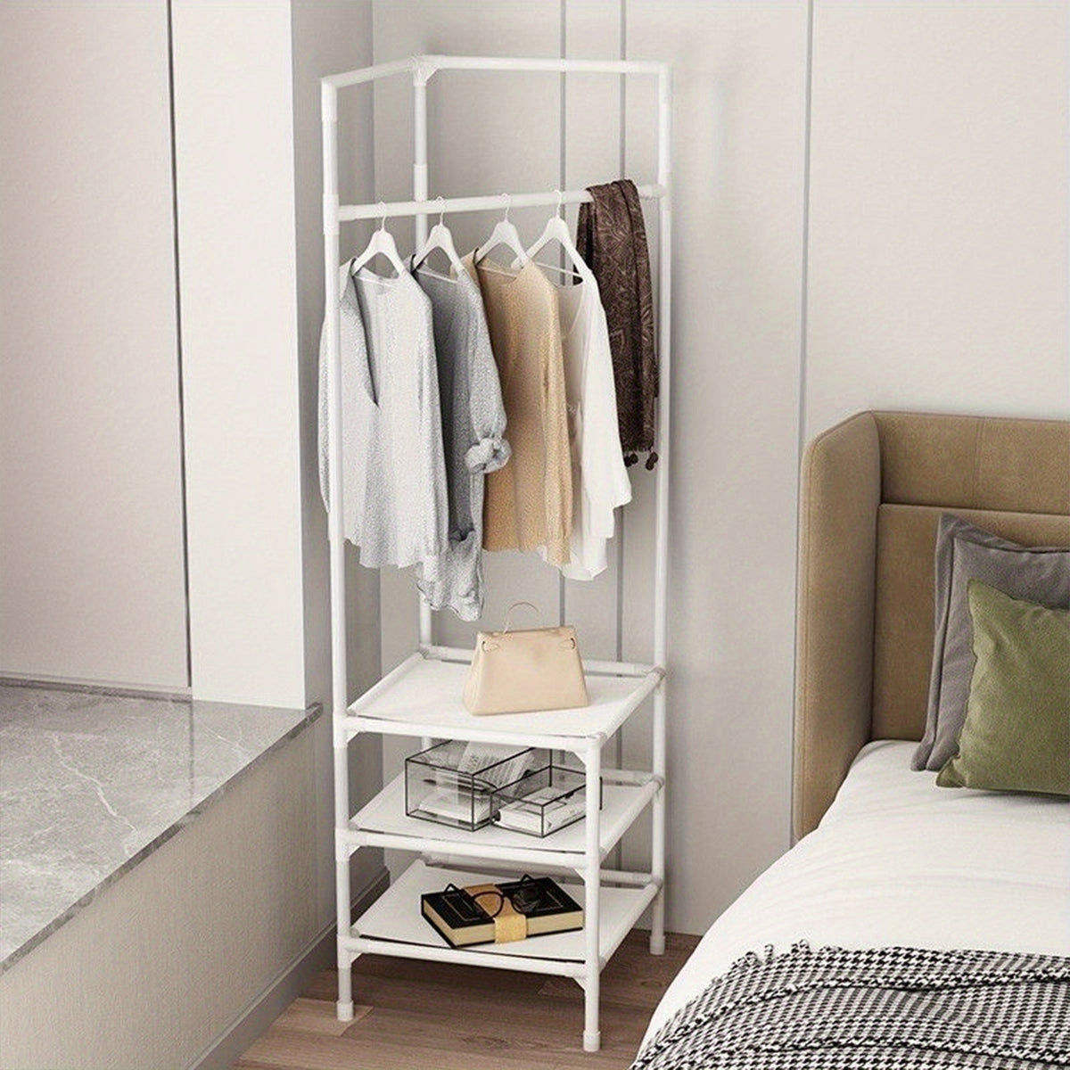 Triangle Coat Rack 3 Layers Storage Hooks Foyer Living Room Bathroom Hallway