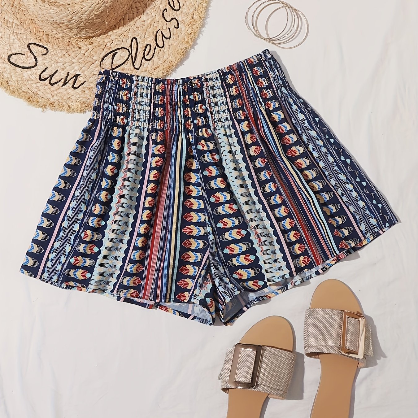  Southwestern Print Elastic Shorts
