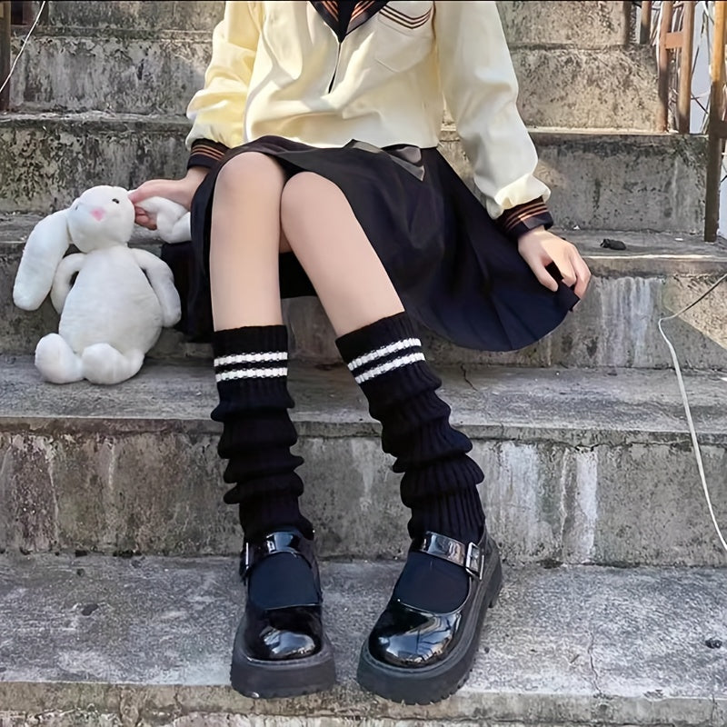 Striped Knitted Leg Warmers Colorblock Knee High Socks