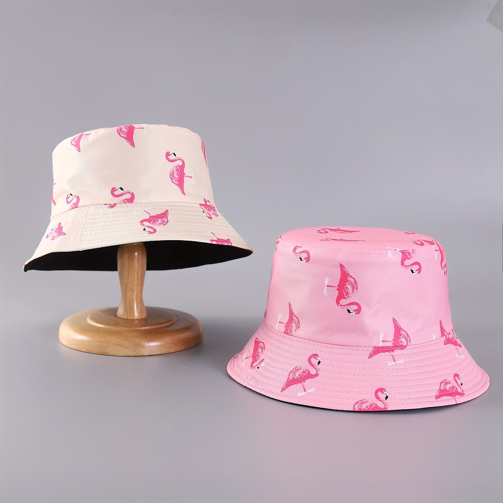 Flamingo Print Reversible Bucket Hat Lightweight Unisex Fisherman Cap
