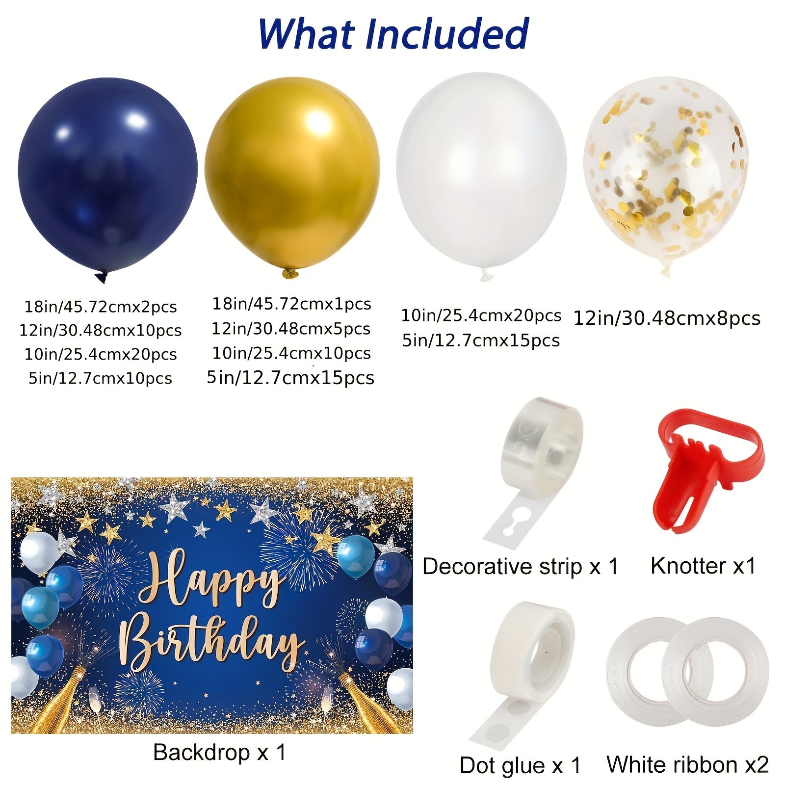 Navy & Gold Balloons Garland + Happy Birthday Banner Backdrop