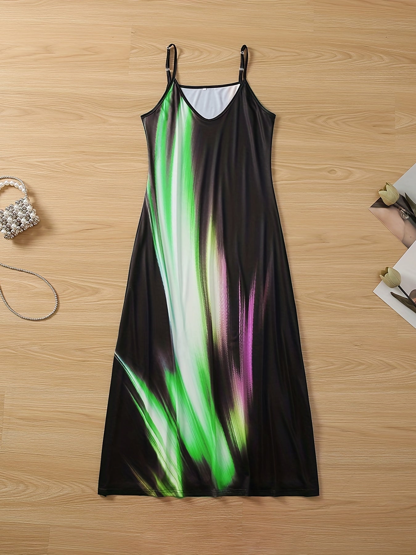  V Neck Random Print Summer Dress