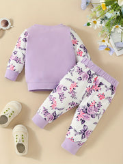 Baby Girls Letter Print Sweatshirt & Pant Set