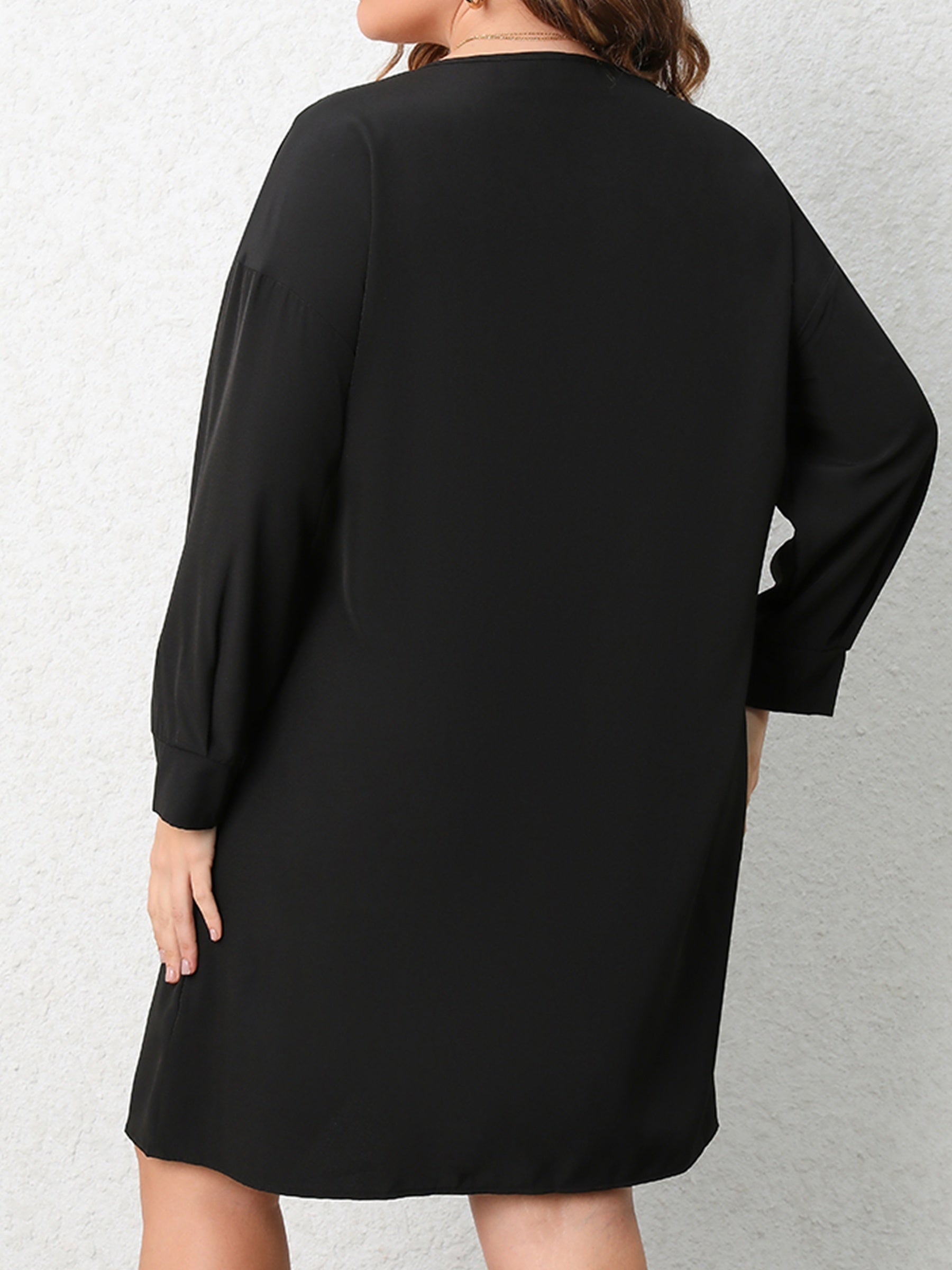  Colorblock Abstract Figure Print Long Sleeve V Neck Dress