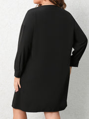  Colorblock Abstract Figure Print Long Sleeve V Neck Dress
