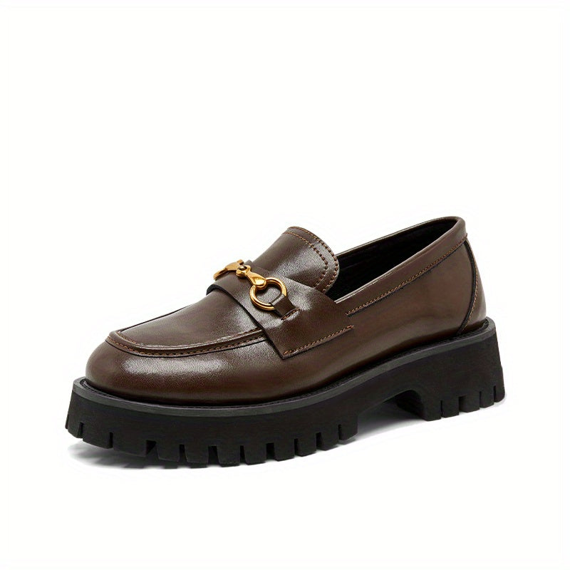 Women's Metal Decor Loafers Slip On Chunky Heel Shoes