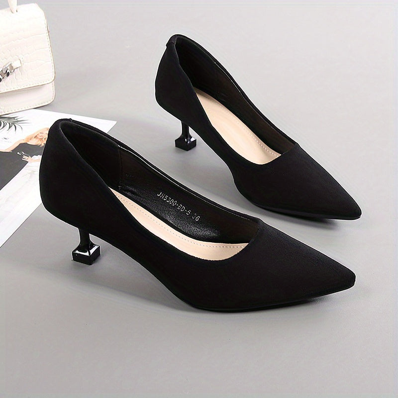 Women's Solid Kitten Heels Point Toe Low Heel Pumps
