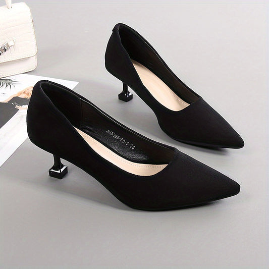 Women's Solid Kitten Heels Point Toe Low Heel Pumps