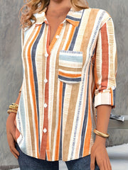  Stripe Print Button Up Blouse