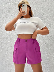 Women's Plus Solid High Rise Cargo Shorts Loose Fit