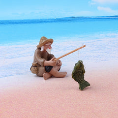 Fisherman Statue for Fish Tank Garden Patio Yard Decor