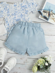 Kid Girls Denim Shorts Ruffle Fringes Breathable Thin Comfy Fit Summer