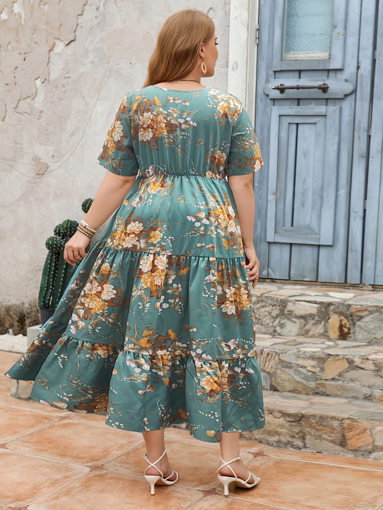 Floral Print Maxi Dress Short Sleeve