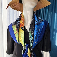 Silk Feeling Square Scarf Fashionable Printed Satin Scarf
