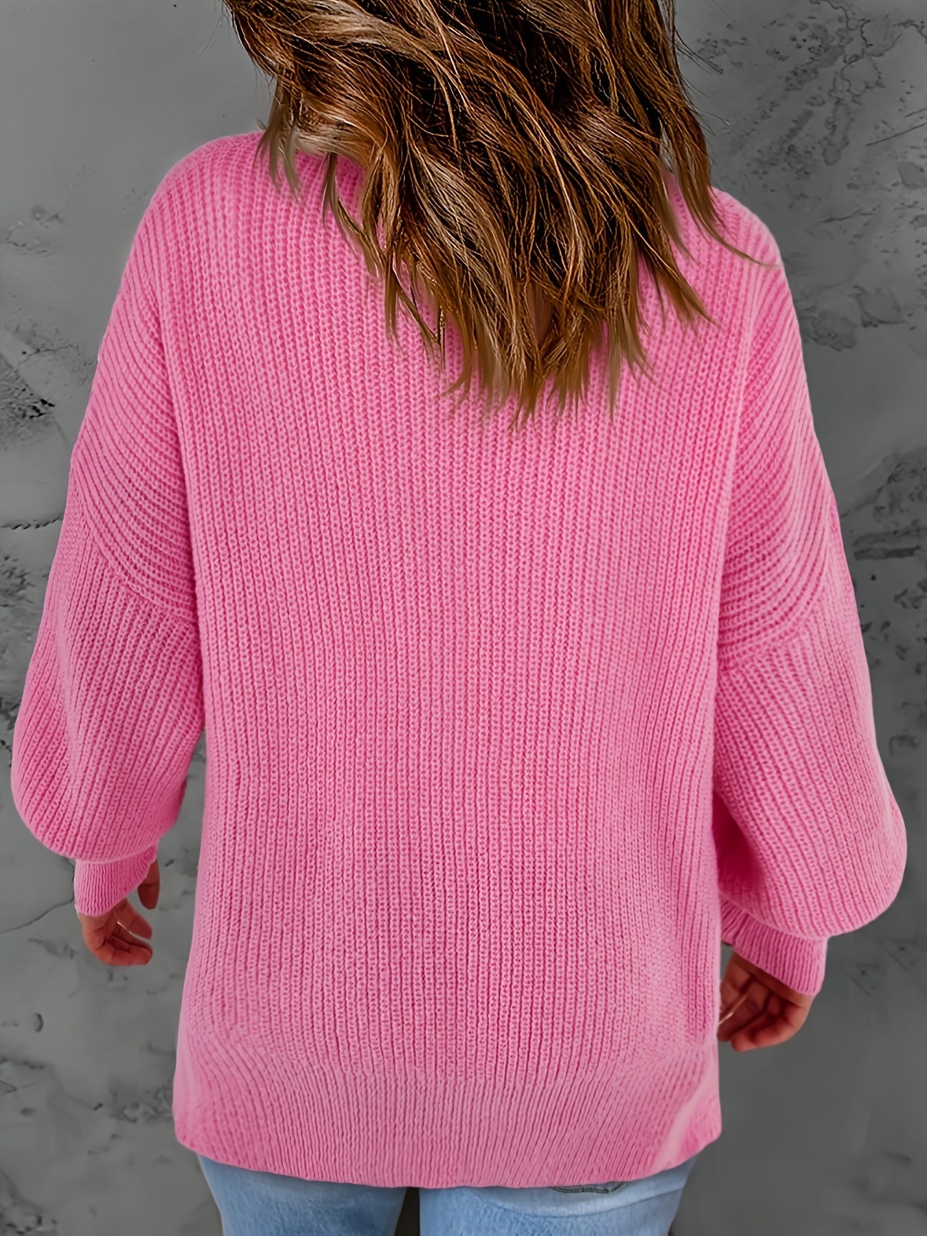  Ribbed Lantern Sleeve Knit Top