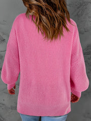  Ribbed Lantern Sleeve Knit Top