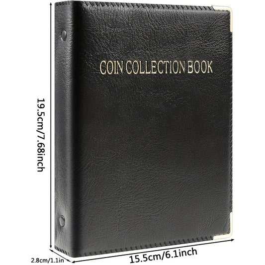 480 Grids Leather Binder Coin Collection Book Large Capacity Coin Storage