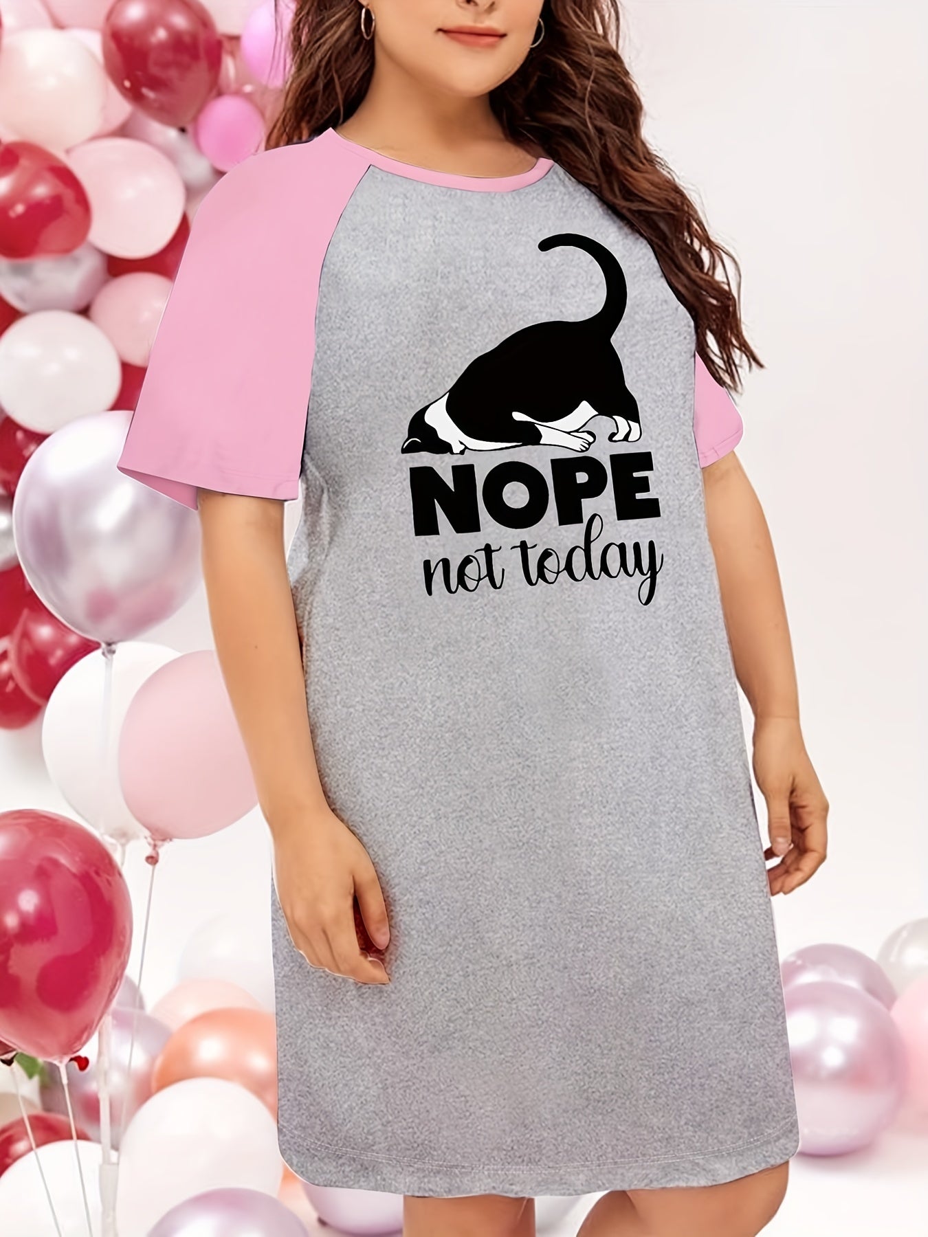  Cat Print Round Neck Sleep Dress