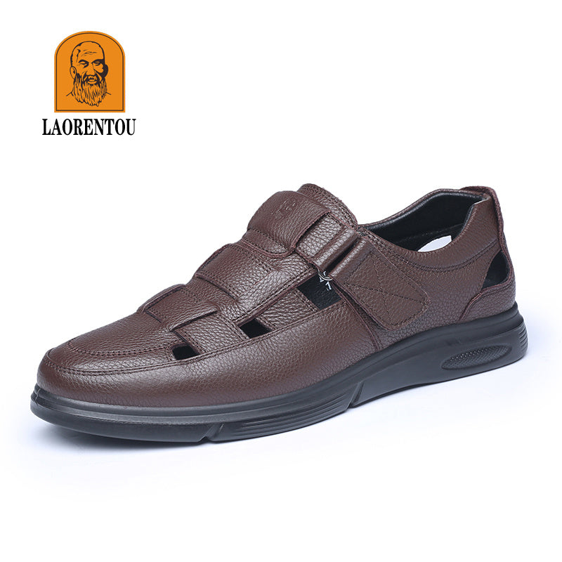 Men Leather Breathable Hollow Out Sandals Non Slip Summer Shoes
