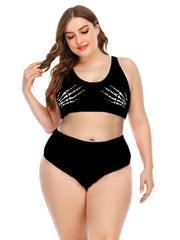  Skull Print Crop Tank Top & Panty Swimsuit Set