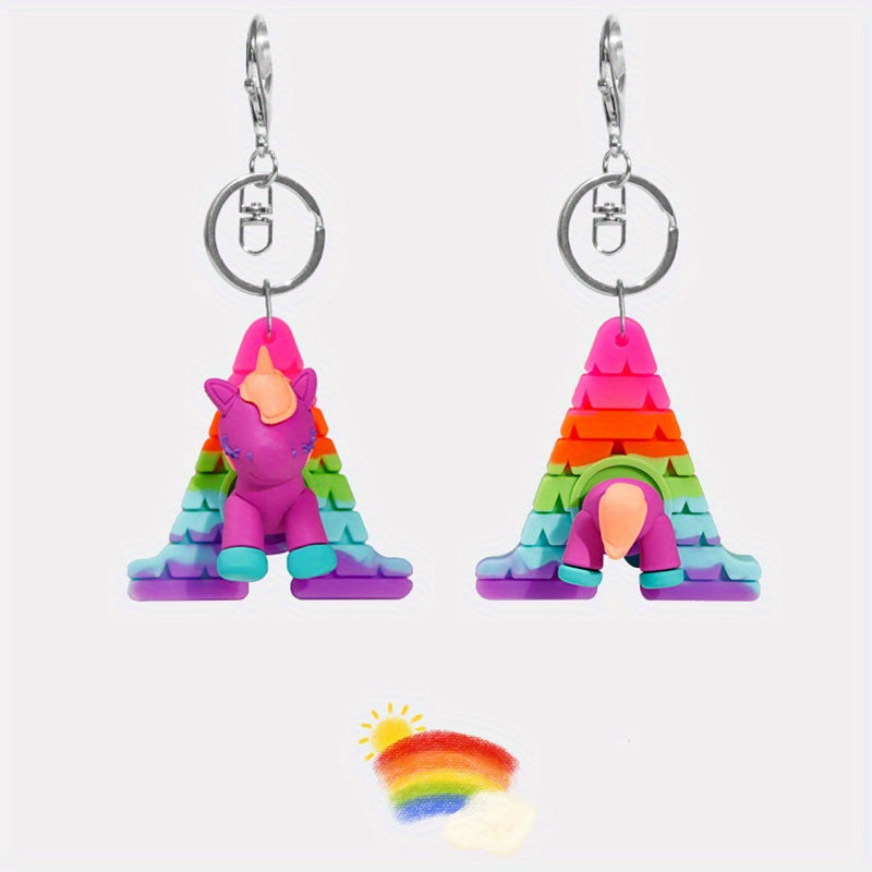 Unicorn Alphabet Keychain LGBTQ Pride Animal Key Ring Purse Bag Ornament