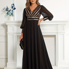 Sequined Surplice Neck Dress Sleeveless Ankle Dress for Party