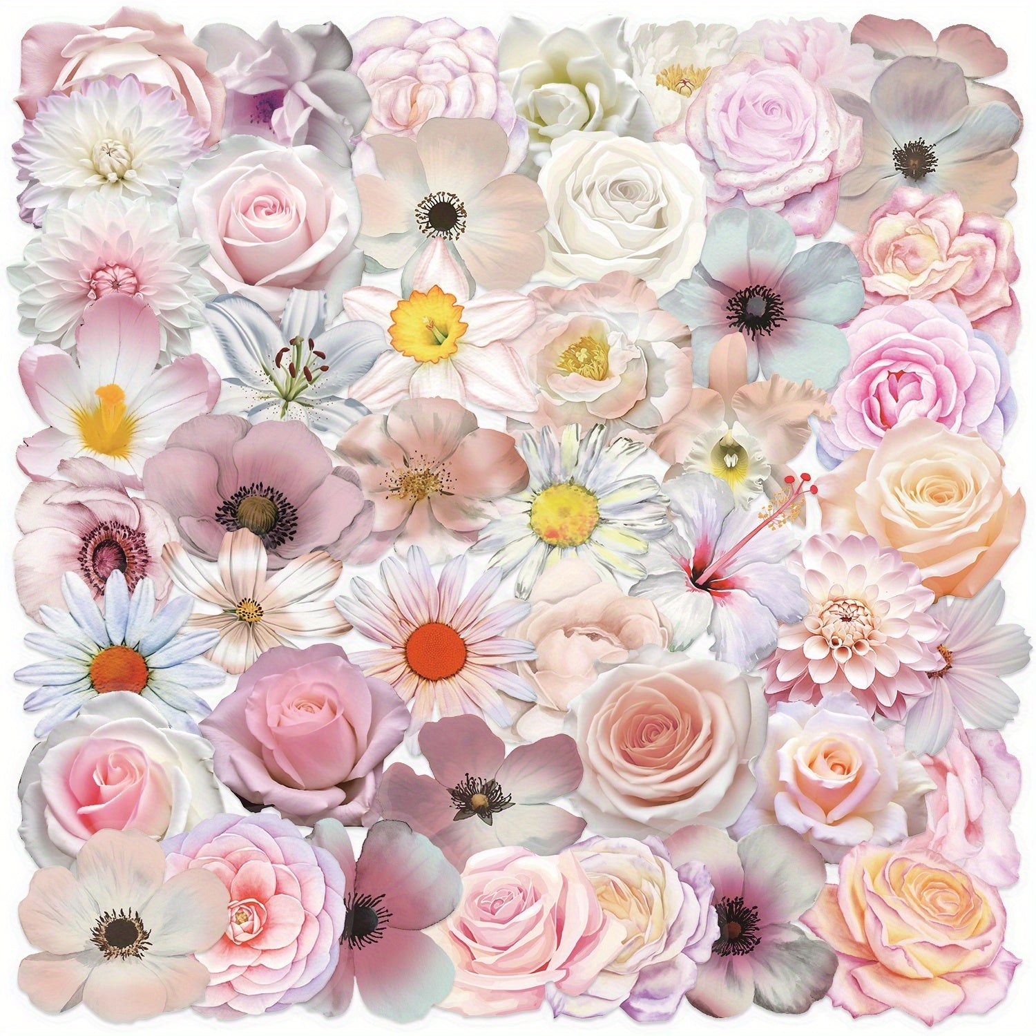 50pcs Pink Flowers Retro Vinyl Decals for Scrapbooking Water Bottles Co