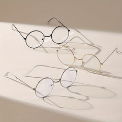 Round Metal Clear Lens Glasses Students Spectacles Frame