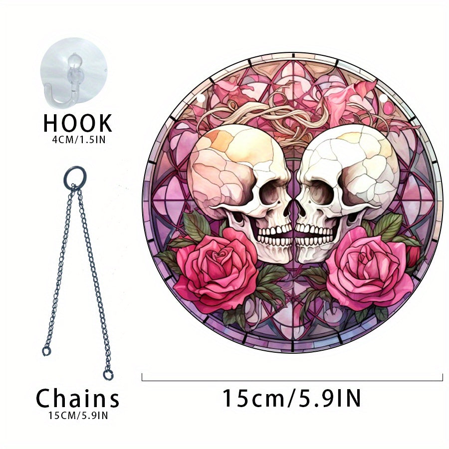 Halloween Acrylic Rose Couple Skull Window Decoration