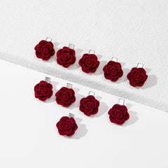 10pcs Romantic Red Rose Flower Hair Clip Barrette For Women