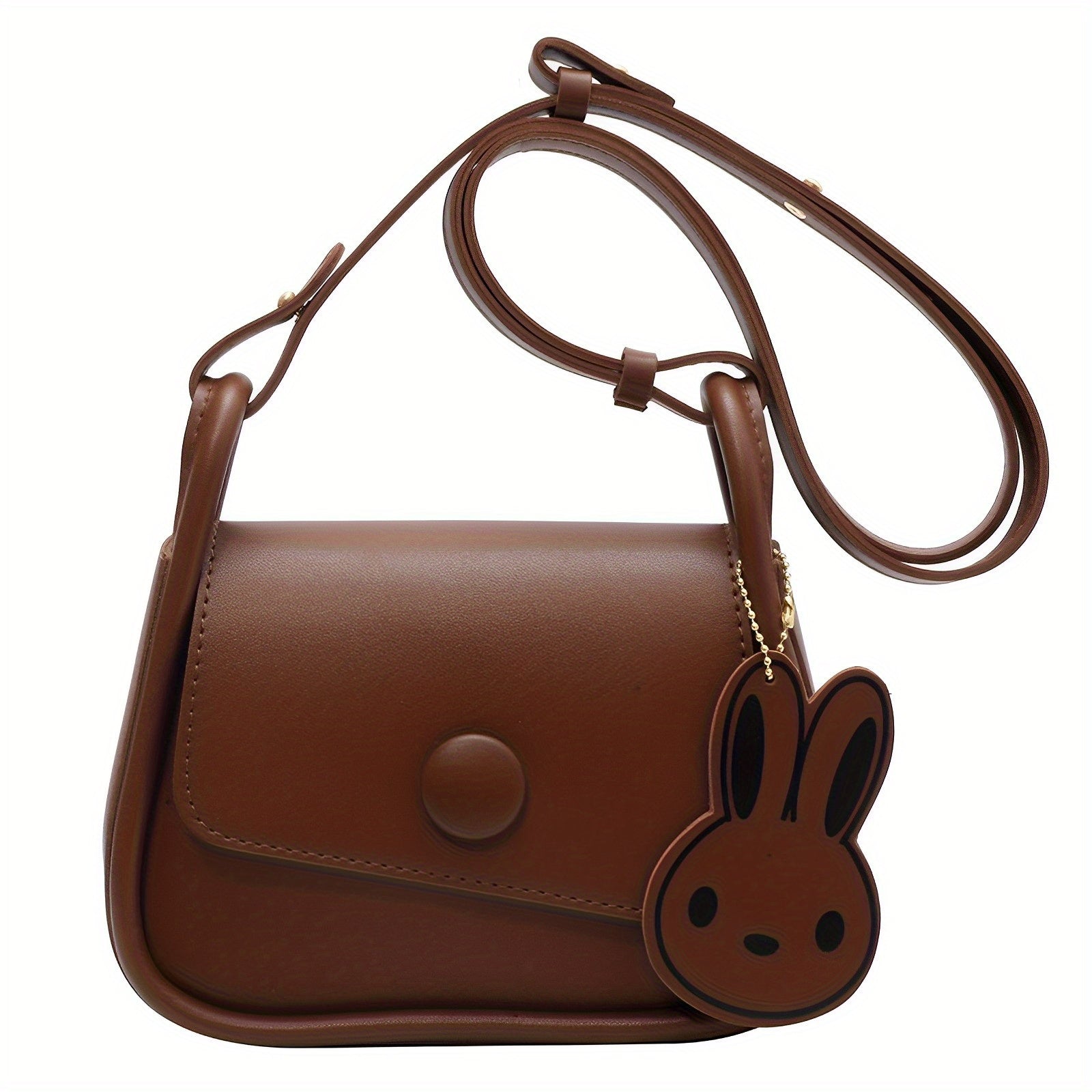 Colorblock Shoulder Bag Mini Flap Purse With Bunny Pendant