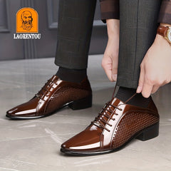 LAORENTOU Men's Leather Oxford Shoes British Style Pointed Toe Dress Shoes