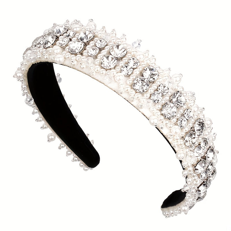 Faux Pearl Rhinestone Headband Wide Glitter Hair Band Girls Padded Headband